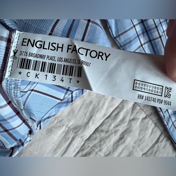 English Factory White Eyelet Ruffle Blue Plaid Poplin Long Sleeve Blouse - Small - Picture 8 of 8